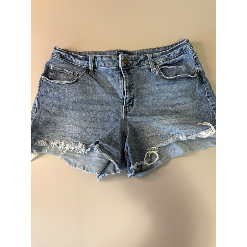 Project Indigo Womens Size 15 Denim Cut Off Shorts Medium Wash Frayed Hem